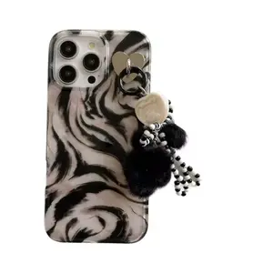 Viral Zebra Marble iPhone Case – Aesthetic Shockproof Cover with Cute Charm for iPhone 12/13/14/15/16 Pro Max