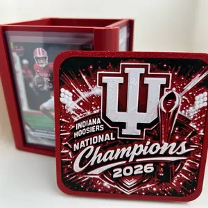 Indiana Hoosiers Top Loader Display Cube - 3D Printed Card Storage Solution - CFB Champions 2026 Personalized Team Design
