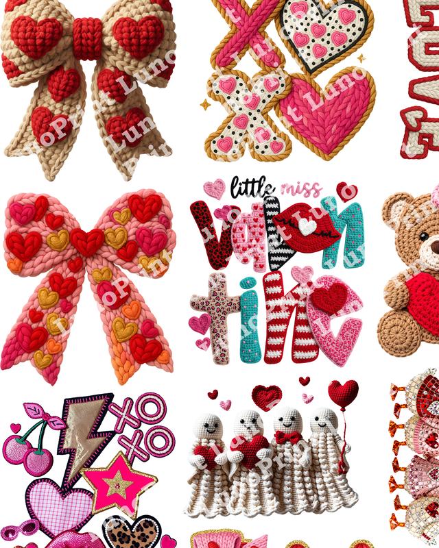 Youth Valentine's Day DTF Transfer Gang Sheet - 15 Transfers. 23x40" Ready To Press Premium Quality Full-Color Printing