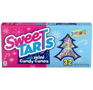 SweeTarts Mini Holiday Candy Canes, Holiday Candy, Christmas Stocking Stuffers for Kids, 4.8 oz Box