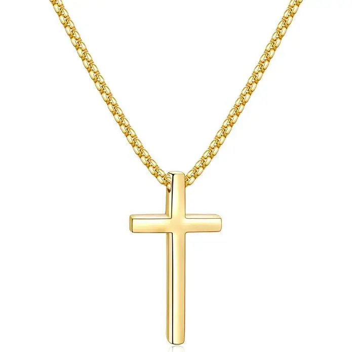 Cross Necklace for Men, Silver/Gold/Black Mens Cross Necklaces with 2.5mm Cross Chain and Stainless Steel Cross Pendant