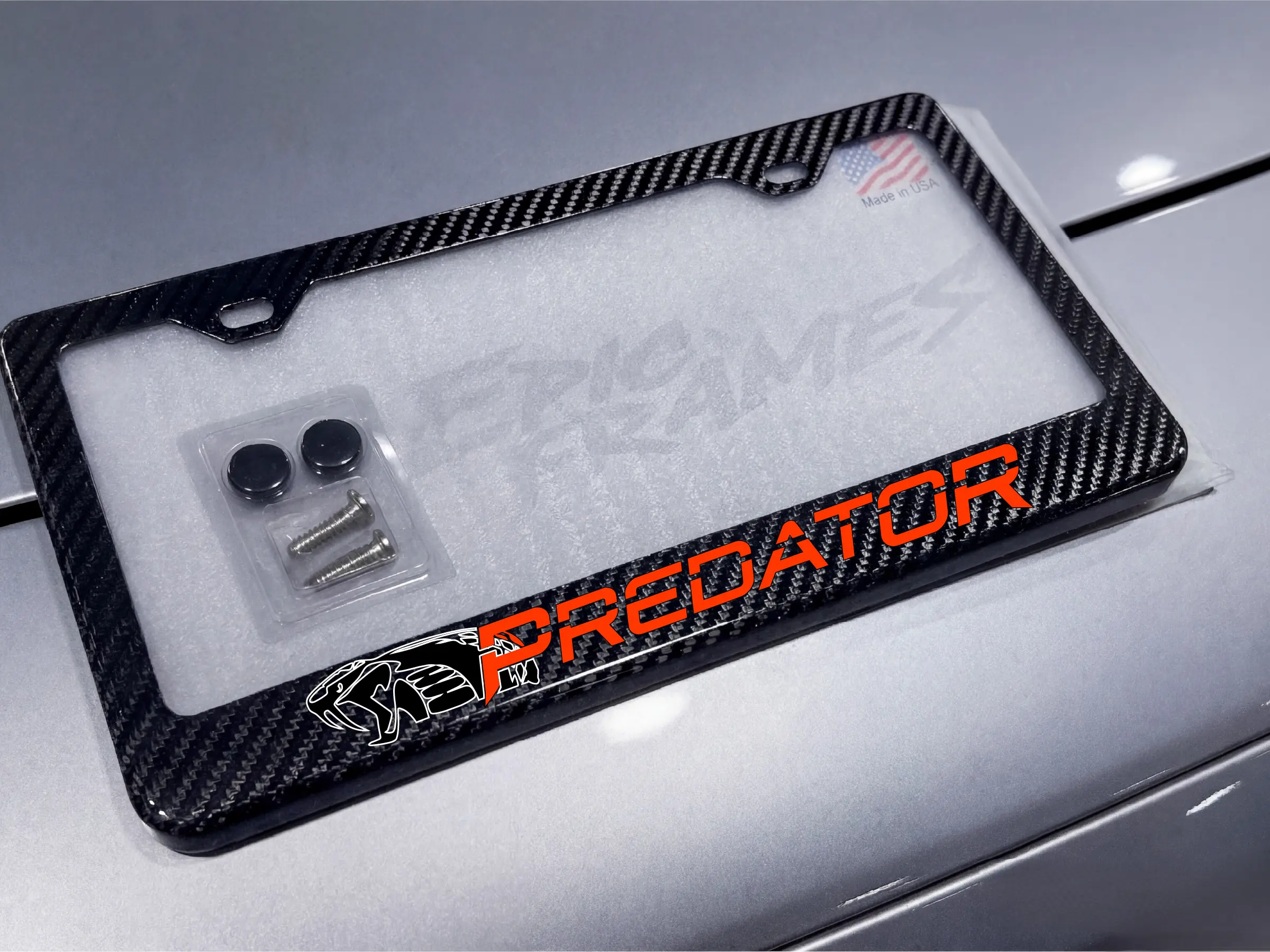 Red / White Shelby GT500 Predator License Plate Frame 100% Real Carbon Fiber