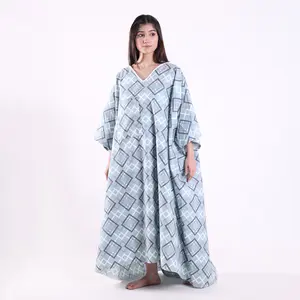 Unisex Hospital Patient Gown – Blue Diagonal Print, V-Neck, 100% Cotton, Breathable & Comfortable