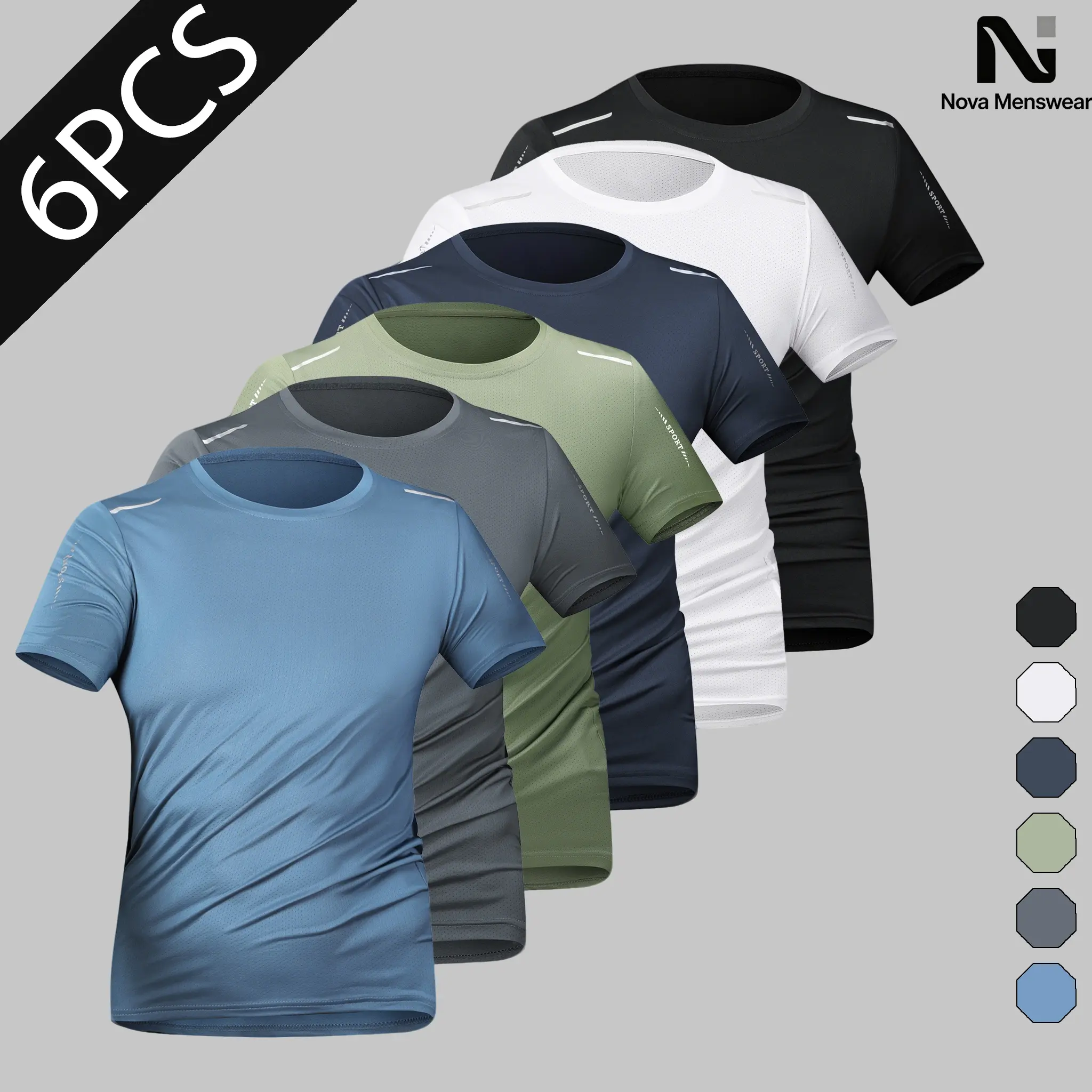 Men's Mesh Quick Dry Athletic T-Shirts, Reflective Strip Short Sleeve Workout Tops, Breathable Lightweight Stretch Running Gym Tees, Slim Fit Performance Training Sport Shirts for Men, Mens Multi-Pack Athletic T-Shirts Bulk