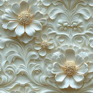 Luxury  and White Floral  Wallpaper Peel and Stick Accent Wall Cover Self Adhesive Ceiling Wallpaper Beige Cream  Floral Contact Paper Decorative Wall Panels for Bathroom 17.5x78.8