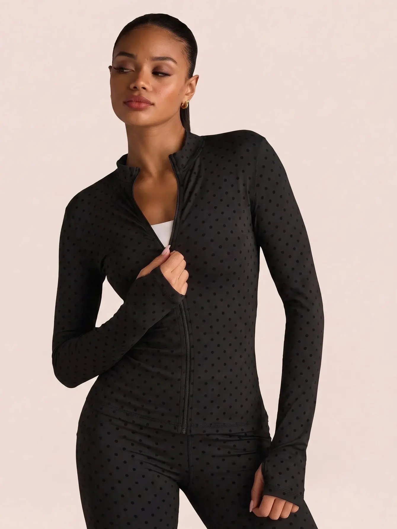 TBOT Pink Leopard Women's Long-Sleeve Zip-Up Cropped Slim-Fit Sports Jacket, Active Wear Outerwear, Long-Sleeve Zip Women's Sports Jacket