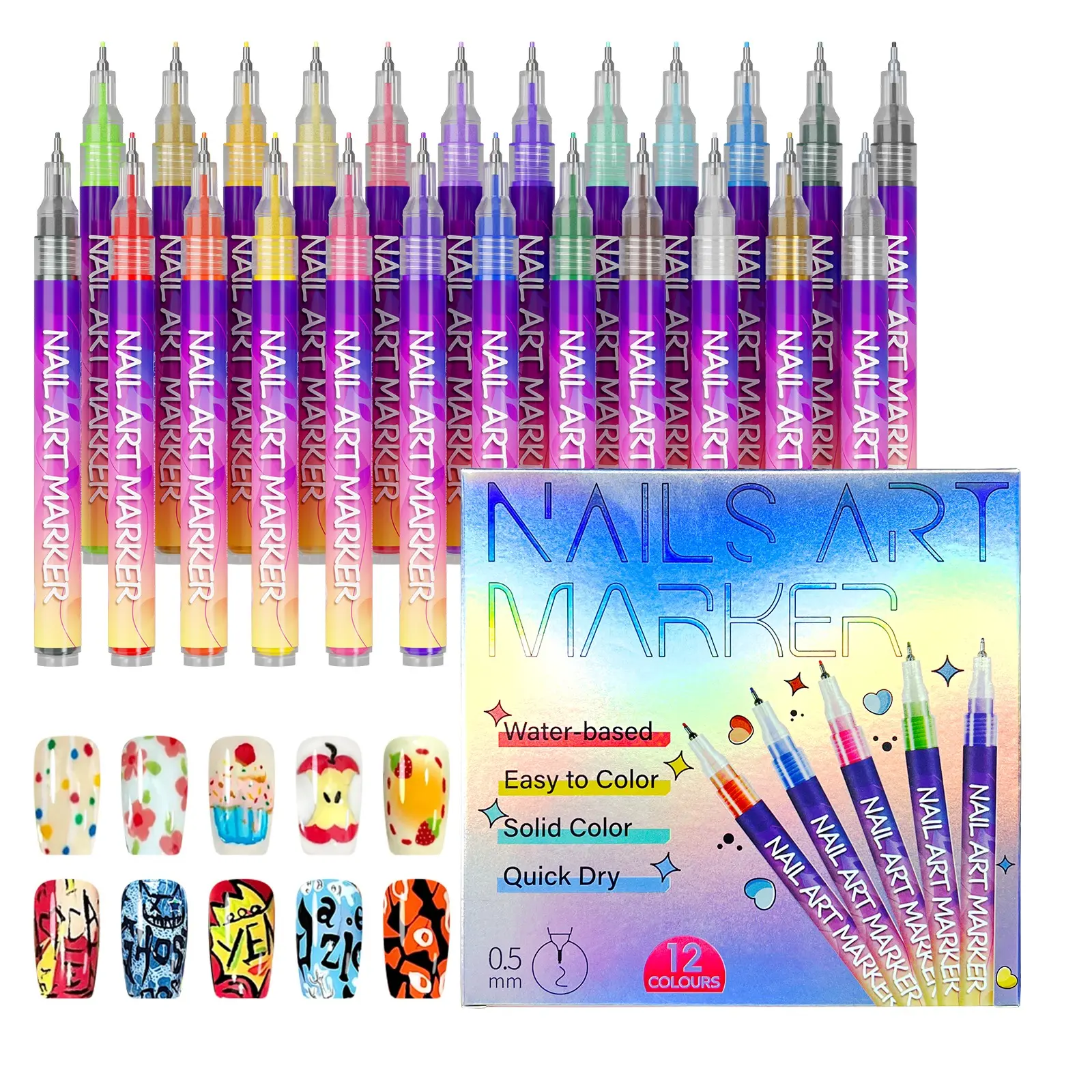 12/24 Color Stainless Steel Nail Art Pen Set, DIY Nail Tool Kit, Professional Nail Art Supplies, Home & Salon Use, Perfect Gift for Women, Nail Art Kits