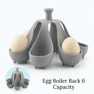 Egg Boiler Rack 6 Capacity Silicone , Hard Boiled Egg Cooker Stand, Freestanding Egg Holder for Soft & Hard Boiled Eggs, Heat Resistant Kitchen Gadget, Dishwasher Safe Grey Egg Rack