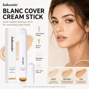 Lakerain Blanc Cover Cream Stick, Dual-Ended Foundation Stick With Built-In Brush, Blendable Makeup Base Stick, 13g
