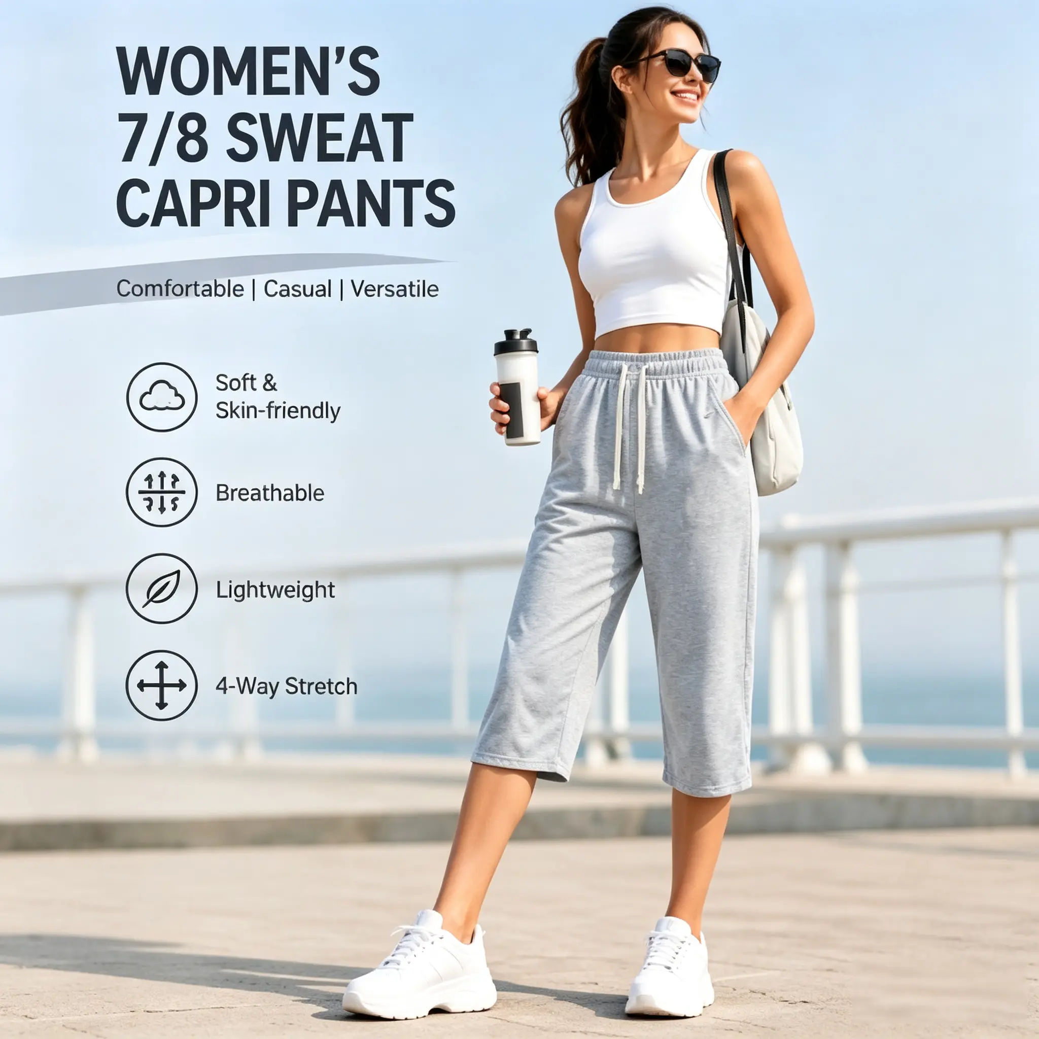 Women’s 3 Pack Capri Pants 7/8 Length Sweatpants Soft Breathable Casual Jogger Pants with Pockets Relaxed Fit Lounge Workout Pants