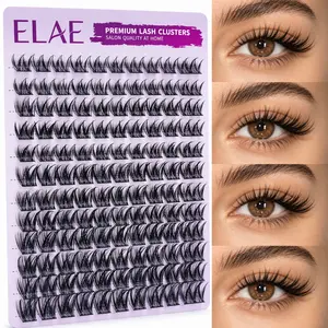 ELAE DIY Lash Extension Clusters 140pcs 14 Rows 3D Wispy Volume 8-16mm Mix Length Soft Black Band Eyeliner Look Reusable Lightweight Synthetic Fiber Individual False Eyelashes for Women Daily Makeup (No Glue/No Tools)