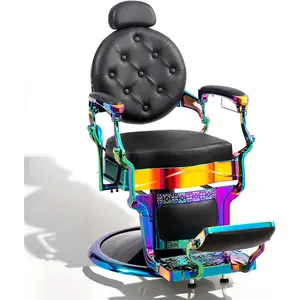 OmySalon Retro Barber Chair Heavy Duty, Aluminum Alloy Frame, Adjustable Headrest, Extra Wide Footrest, Hydraulic Salon Chair for Hair Stylist Reclining All Purpose for Beauty Spa Shampoo Styling