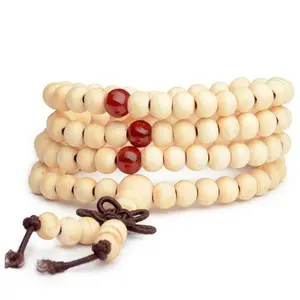 White Pure Serenity 6mm Sandlwood 108 beaded harmony bracelet /w Lotus knot