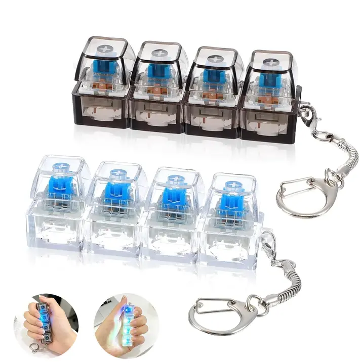 Keyboard Clicker Keychain, Mechanical Key Button Clicker, Glowing Keyboard Fidget Keychain with LED Lights, Multi Function Keychain, Fun Backpack and Bag Charm Gift, Keychain for Car Keys, Office, Home