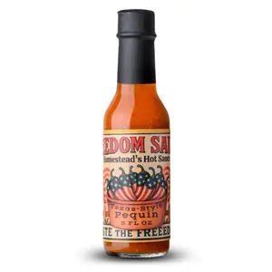 Freedom Hot Sauce - Texas Pequin Peppers Garlic Bold Kick No Sugar Added Low Sodium Gluten Free Craft Sauce for Breakfast Kebabs Ramen - Chipotle Chili Oil Crunch Mix Flavor Dip