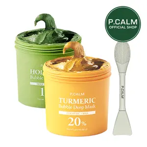 P.CALM Turmeric Bubble Deep Mask – Turmeric & Holy Basil for Soothing Troubled Skin, Deep Pore Cleansing & Sebum Care, Korean Clay to Bubble Wash-Off Pack (180g)