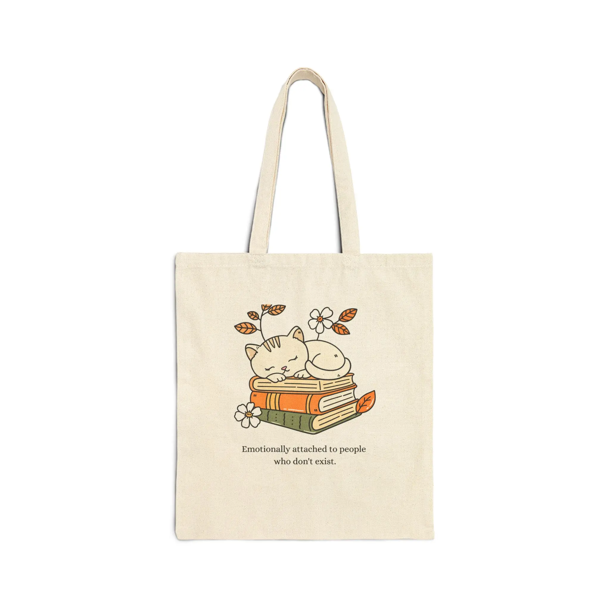 Sleepy Cat on Books Tote Bag | Book Lover Canvas Tote, Cute Reading Illustration