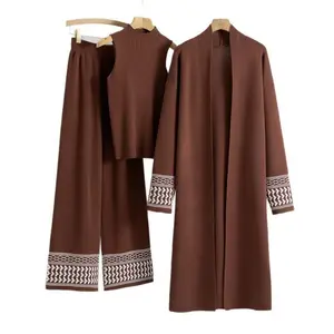 Women’s Lazy Elegant Knitted Set Autumn/Winter New Vest Cardigan Wide-Leg Pants Three-Piece Set (Gift) Women’s Clothing