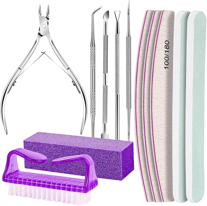 Premium Manicure & Pedicure Tool Kit Professional Nail Care Set with Cuticle Nippers Pushers Peelers 100/180 Nail Files Buffer Block Ingrown Toenail Tool & Toenail File Salon