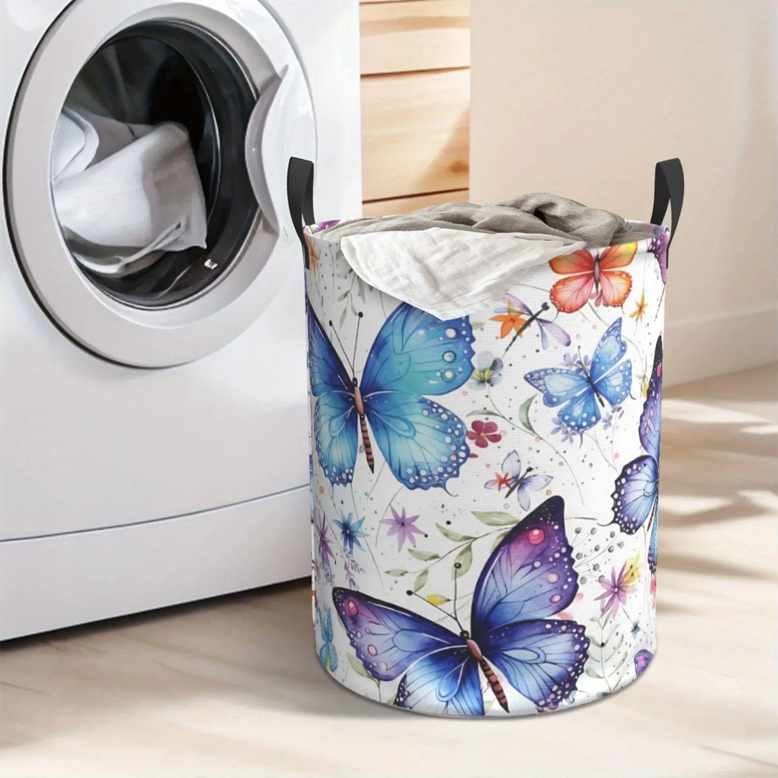 Watercolor Butterfly Laundry Hamper  Portable Storage Hamper with Sturdy Handle， Oxford Cloth， Easy to Store and Collapsible Design， Laundry Baskets