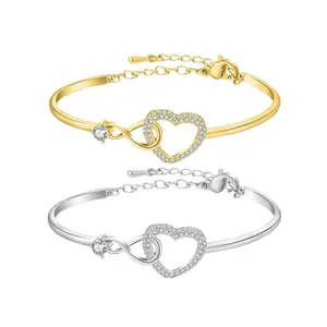 Infinity Heart Bracelet with Sparkling Stones - Mother Daughter Jewelry Gift for Mom Wife Girlfriend Her on Valentine's Day Birthday Anniversary