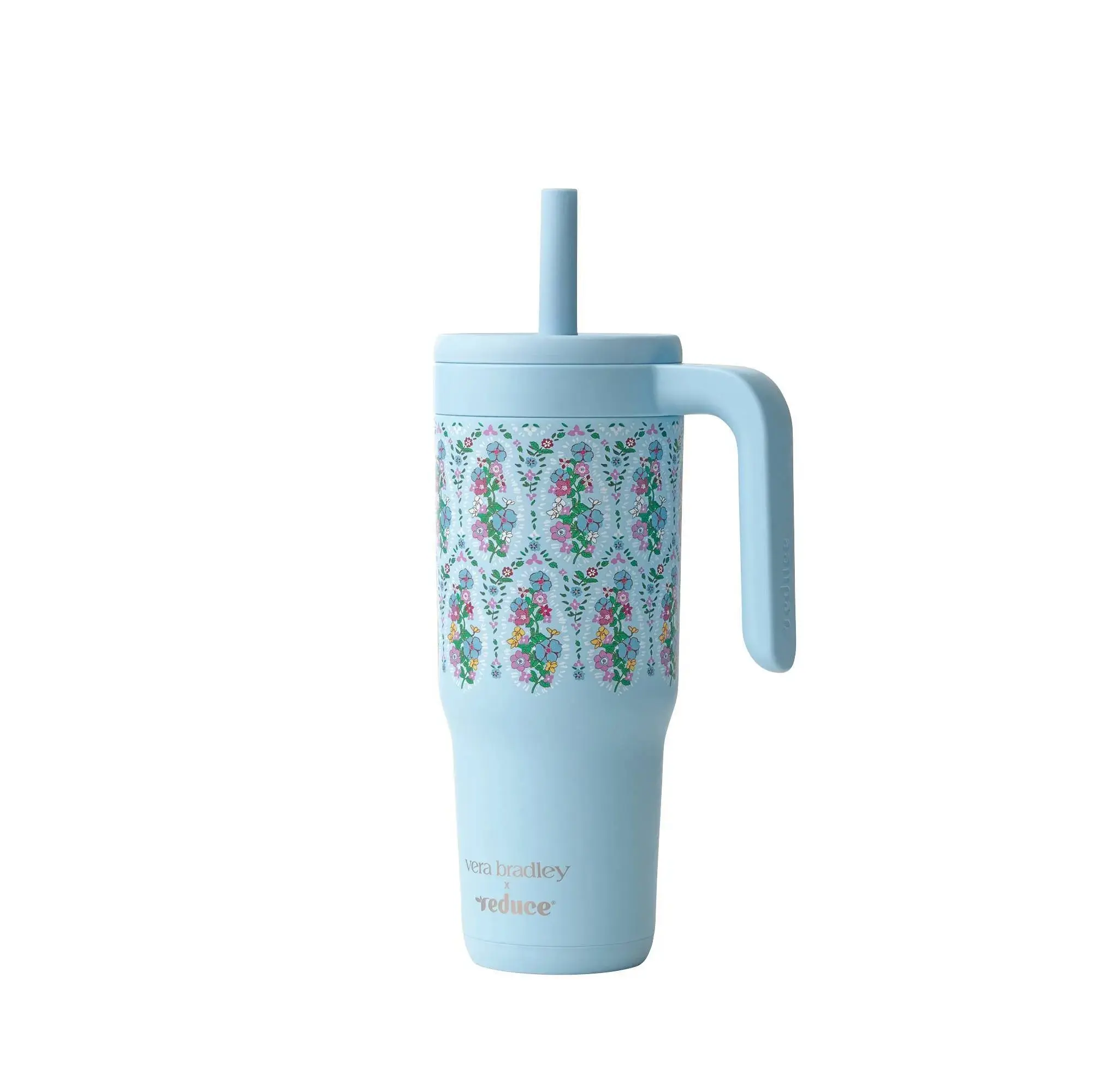 Stainless Steel Insulated Tumbler with Straw - Garden Paisley Blue