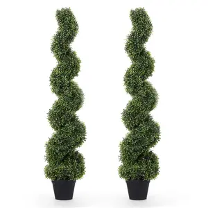 3Ft or4 Ft Artificial Boxwood Spiral Topiary Tree, Fake Greenery Plants, Leaves & Cement-Filled Plastic Flower Pot Decorative Trees for Porch Home Office Indoor Outdoor Garden Decorations Fruit