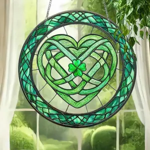 Happy St Patrick Day Suncatcher Window Hanging, Stained Glass Suncatcher, Shamrocks Suncatcher, Heart Clover Suncatcher, Lucky Clover Decor