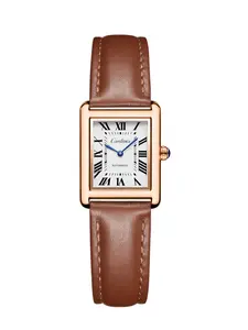 Warm Brown Leather Strap&Rose Gold Case&Roman Numeral Markers Paired with Blued Steel Hands, Women‘s Style Watch Vintage Charm Elevating Luxurious Elegance, Elegant Quartz Watch