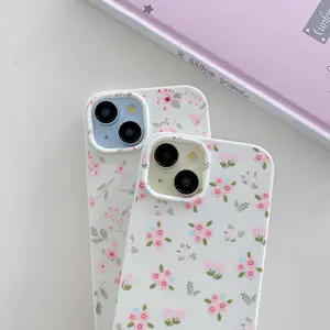 QLTYPRI Blush Pink Floral Aesthetic Minimalist Soft Slim TPU Designer Phone Case for iPhone 15 - Women's Shockproof Gradient Cover with Floral Curve Protection, Raised Camera Guard Camo