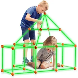 VEVOR Fort Building Kit for Kids, 180PCS STEM Building Toys, Educational Gift for 4 5 6 7 8+ Year Old Boys Girls, Indoor Outdoor Play Tent Builder Set Construction Toys with 120 Rods and 60 Balls