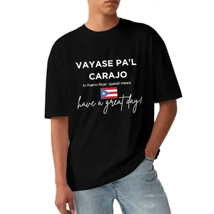 Men's Puerto Rican Slang T-Shirt - "Vayase Pal Carajo" Funny Translation, Premium Cotton, Short Sleeve, Black with Puerto Rico Flag Detail, Machine Washable, Everyday Casual Wear |     Flag Design Shirt |     Cotton Fabric Golf Gift T-Shirt For Men and Wo