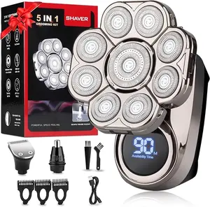Perfect Gift for Men – 9D Head Shaver for Bald Men, Electric Razor Fast Shaving, LED Display, Cordless Rechargeable, IPX7 Waterproof Wet/Dry Rotary Shaver Kit with Nose Hair Trimmer