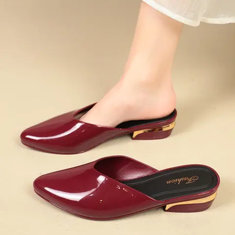 Women's Spring and Summer Elegant Pointed Slip-On Mules, Rubber Footwear for Work Commutes, Office, Dating and Parties