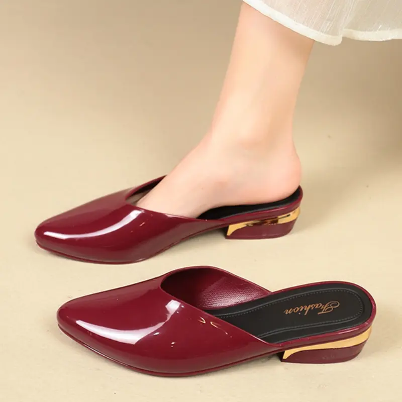 Women's Spring and Summer Elegant Pointed Slip-On Mules, Rubber Footwear for Work Commutes, Office, Dating and Parties