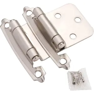 Cabinet Hinges Brushed Nickel for Cabinets Doors (25 Pair -50 Pcs) -1/2" Overlay (Variable) -Self Closing Cabinet Hinges Flush w/Silicon Bumpers & Screws