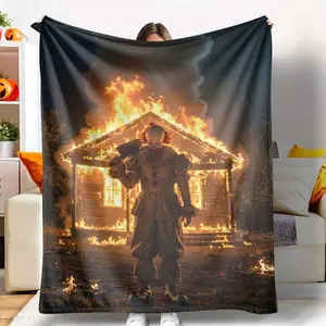 Scary Clown Flannel Blanket Pennywise Halloween Print Cozy Soft Plush Warm Perfect for Home Decor Horror Movie Fan Gift Halloween Party Accessory Living Room Couch Throw