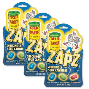 Toxic Waste Zapz Sour Candy \u2013 Crunchy Outside, Chewy Center \u2013 Blue Raspberry, Green Apple & Strawberry \u2013 Extreme Sour Hard Candy for Kids & Adults \u2013 Fun Novelty Candy Treat - 1.79oz Bag - 3 Pack
