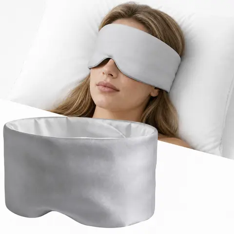 LOVEALERT 200g Weighted Eye Cover - Strapless 360° Wraparound Calming Sleep Aid, Dual-Sided Cooling Silk & Warm Cotton, Adjustable Relaxing Blackout Mask for Adults' Travel, Soothing No Eye Strain