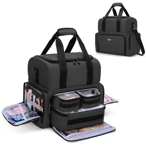 BAFASO 2 Layers Large Travel Makeup Bag with 3 Inner Removable Pouches, Detachable Dividers, Heavy-Duty Nylon, Perfect for Cosmetics & Travel