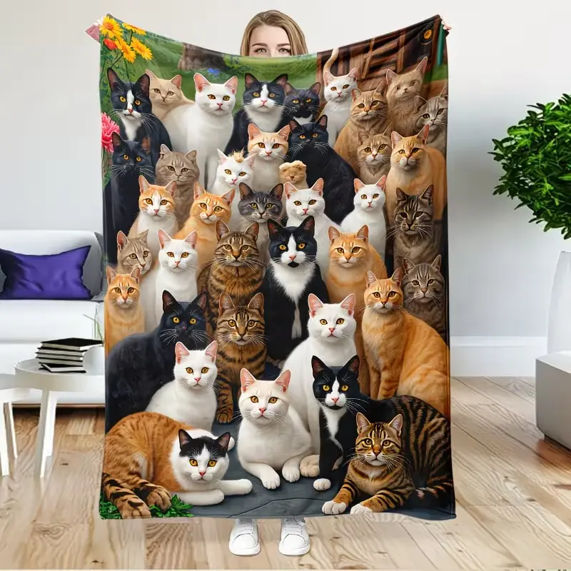 Soft Funny Throw Blanket Cute Cat Pattern Blanket, Soft Comfortable Throw Blanket, Air-conditioned Room Blanket, Warm Nap Blanket for Home & Office, Fluffy Blanket