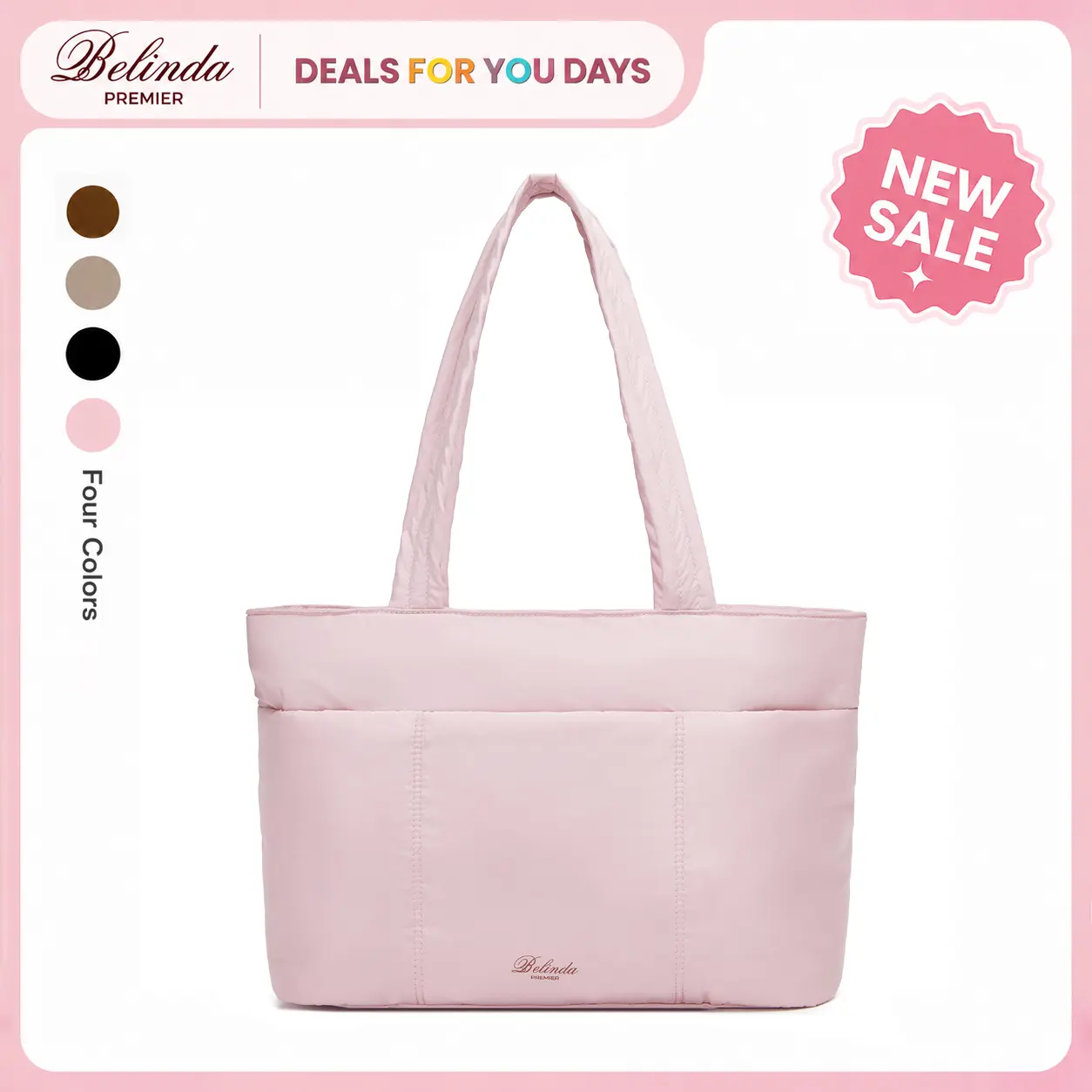 BELINDA Women's Multi-Pocket Puffy Tote Bag, Lightweight 14-inch Laptop Shoulder Handbag with Zipper Closure & Luggage Sleeve, Versatile Work & Travel Carryall Puffer Tote Bag Durable Tote Bag