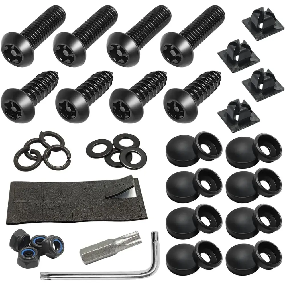 Durable Anti-Theft License Plate Screw Kits - Rustproof Stainless Steel Fasteners with Caps, Washers, 1/4"-3/4" (M6*20mm) Tamper-Proof Fastener Nuts, Screws Bolts for Cars, Most Motorcycles Front Rear Frame Mounting (at-black Set1), At-Silver