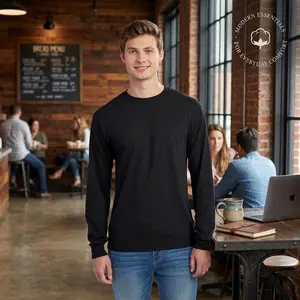 Men's Long Sleeve Cotton Blend T-Shirt - Moisture Wicking Odor Protection UPF 30+ Dri-Power Performance Tee Comfortable Breathable for Work Casual Wear Sizes S to 3XL