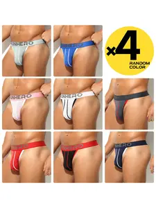 2/3/4 Pcs Random Color Men's Low-rise Solid Mesh Thong, Breathable Stretch Comfortable, Sport Style, Perfect for Fitness and Daily Loungewear, Streetwear Underwear