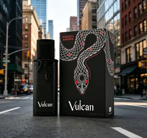 Fragrance World French Avenue Vulcan Black EDP 100ml，Unisex Spicy Leather Perfume，Saffron Apple Top，Leather Rose Heart，Long-Lasting Woody Scent for Evening & Gifting