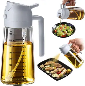 TrendPlain 16Oz/470Ml Glass Olive Oil Sprayer with Nozzle - 2-in-1 Glass Body Spray/Pour Oil Dispenser, Kitchen Gadget for Air Fryer, Salad