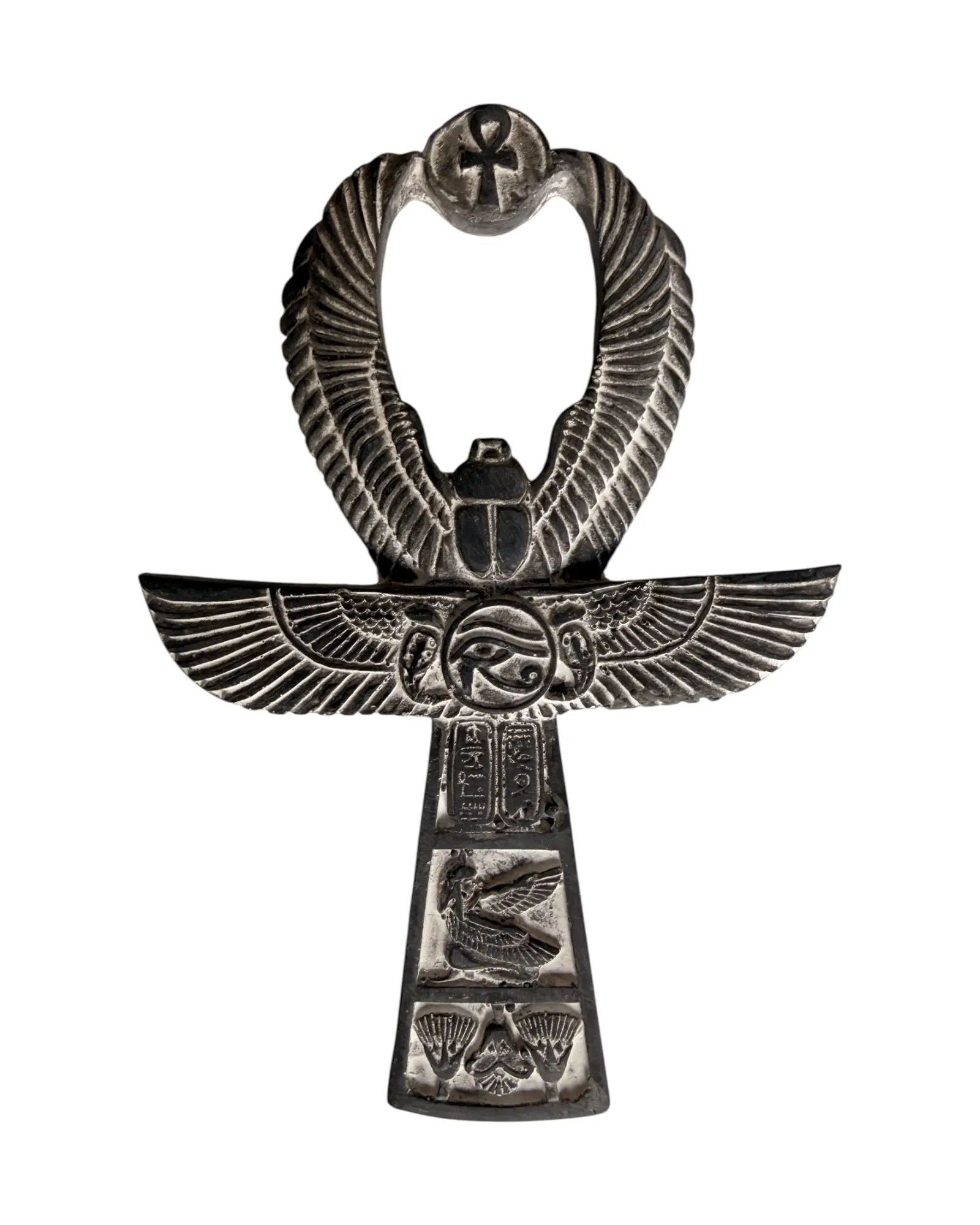 Ankh - Key of Life with Wings, Grey Basalt Stone