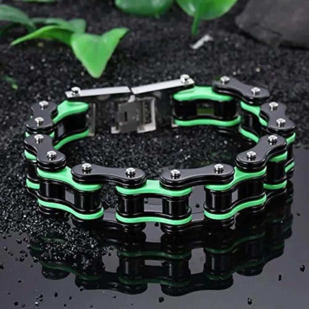 BIG Chain Bracelet Stainless Steel 22 CM Motorcycle Dirt Bike ATV Chain Anklet For Men Green Male Anniversary Fashion Dad Brother Gift Accessory Daily Birthday