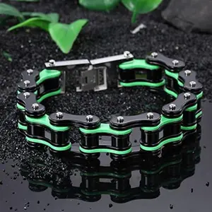 BIG Chain Bracelet Stainless Steel 22 CM Motorcycle Dirt Bike ATV Chain Anklet For Men Green Male Anniversary Fashion Dad Brother Gift Accessory Daily Birthday